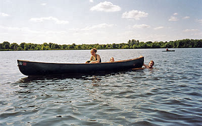 Canoe entrance amid lake