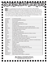 Book Vocabulary Definitions