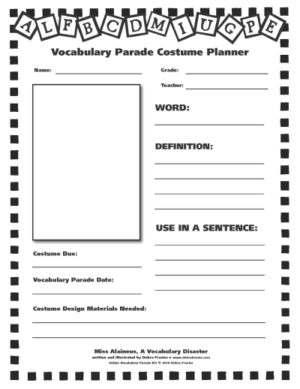 Vocabulary Parade Costume Planner